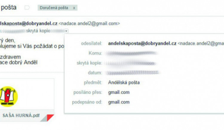 Neznámý podvodník se snaží využívat jména nadace Dobrý anděl