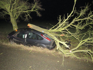 Opilý řidič nezvládl své auto, vyletěl s ním ze silnice a přerazil vzrostlý strom