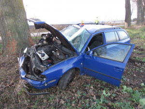 Řidič se na rovném úseku snažil vyhnout zajíci, se svým autem skončil ve stromě