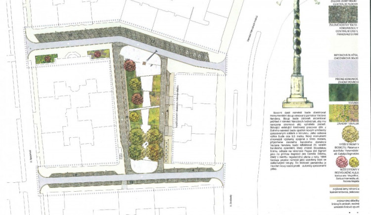 Změna Kollárova náměstí se blíží, územní studie počítá s úpravou zeleně i monumentálním sloupem