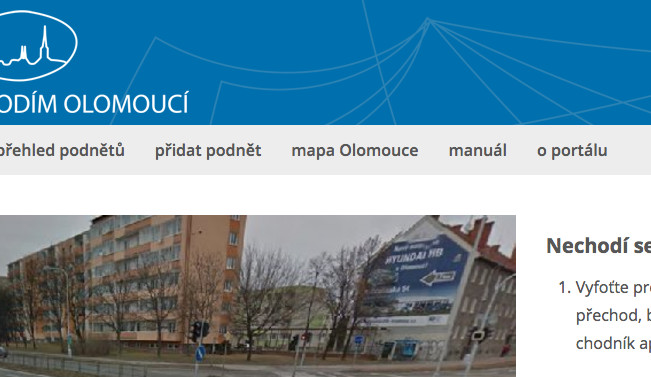 Olomouc má nový portál s názvem Chodím Olomoucí, můžete skrze něj říct, co vás ve městě trápí