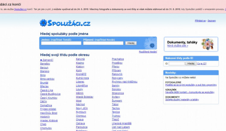 Služba Spolužáci.cz po 14 letech fungování v září skončí. Důvodem je GDPR