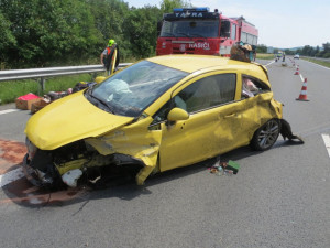 Řidička se při jízdě na dálnici lekla housenky, která po ní lezla. Při nárazu do svodilel se zranila ona i spolujezdkyně