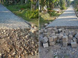 Na olomouckém hřbitově se opravují chodníky. Použije se dlažba po rekonstrukci ulice 1. máje