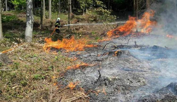 AKTUÁLNĚ: Patnáct jednotek hasičů a vrtulník bojují s rozsáhlým požárem lesa