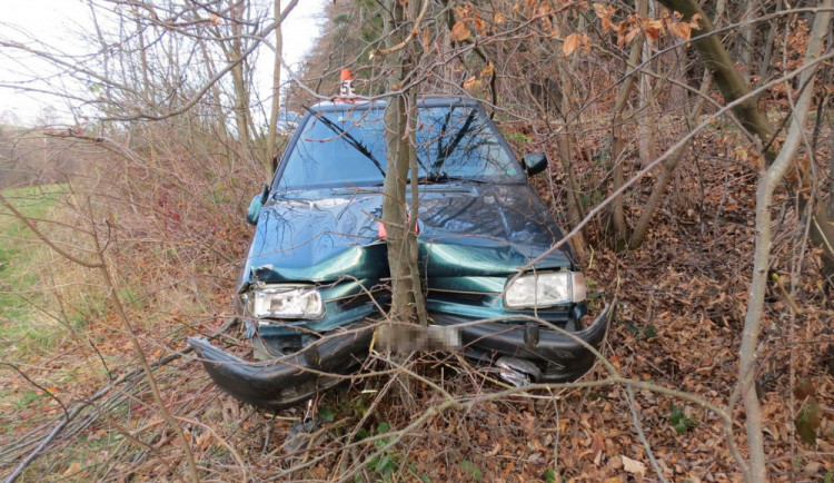 Řidič měl problém s řadicí pákou, čelně narazil do stromu a zranil se