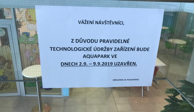 Olomoucký aquapark bude až do začátku příštího týdne uzavřený, čeká ho povinná odstávka
