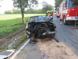 Řidič Audi nezvládl zatáčku a narazil do stromu