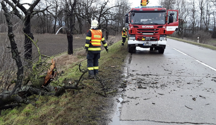 FOTO: Silný vítr zaměstnává hasiče v celém kraji, odstraňují popadané stromy, odčerpávají přebytečnou vodu