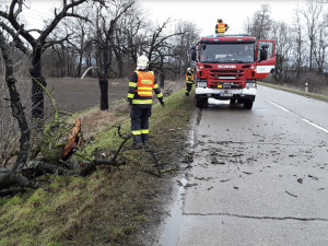 FOTO: Silný vítr zaměstnává hasiče v celém kraji, odstraňují popadané stromy, odčerpávají přebytečnou vodu