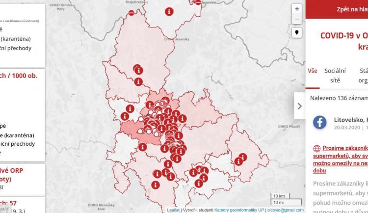 Olomoučtí geoinformatici vytvořili mapu koronaviru v kraji