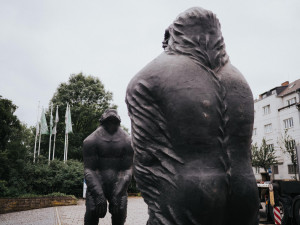 FOTO: Velké bronzové sochy lidoopů už stojí na svém místě u Rudolfovy aleje. Váží tři čtvrtě tuny