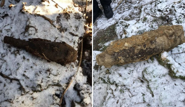 Muž v lese nalezl leteckou pumu a dělostřeleckou minu