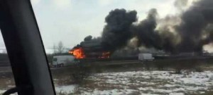 Požár nákladního vozidla na D1 - pohledem z hasičského vozidla ŽELEČ 22.2.2018
